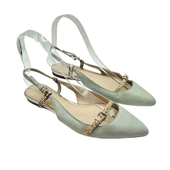 Coach Wooster Blue Green Snakeskin Leather Slingback Pointed Toe Flats - Picture 3 of 11